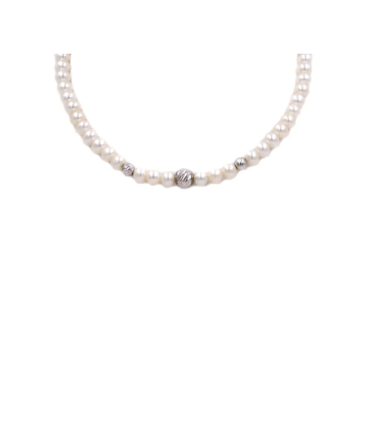 Collana di perle con sfere in oro bianco