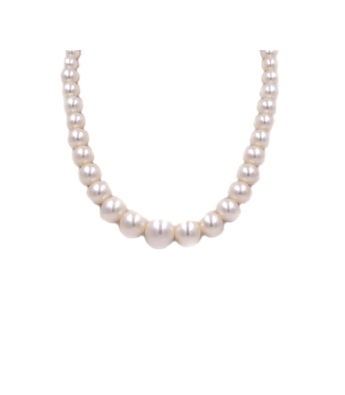 Collana di perle in oro bianco con perle più grandi al centro