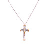 Collana in oro bianco con croce in oro bianco e oro rosa con brillanti carati totali 0,16