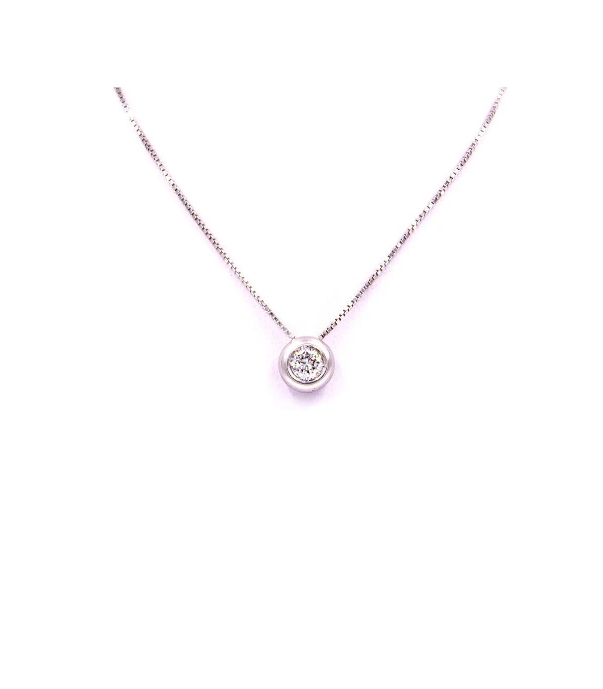 Collana punto luce in oro bianco a cipollina con brillante da 0,40