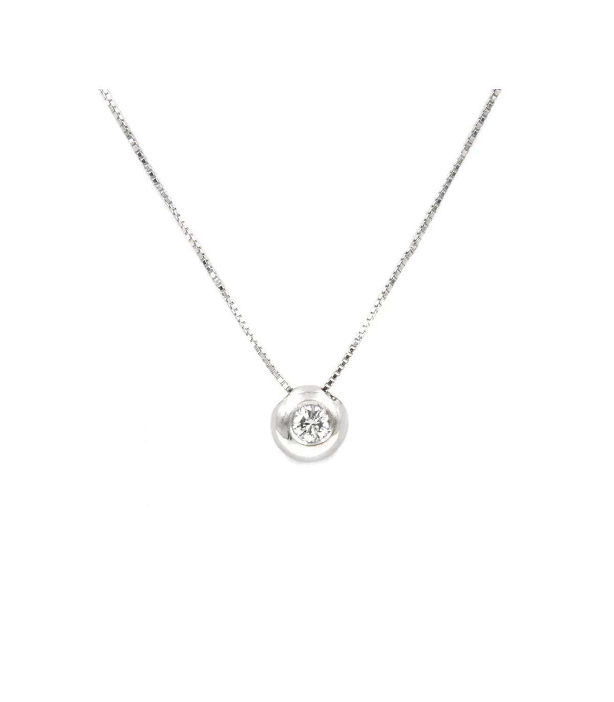 Collana punto luce cipollina in oro bianco con brillante da 0,20 carati
