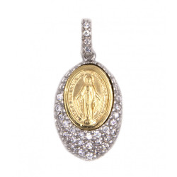 Ciondolo Madonnina in oro bianco e oro giallo con zirconi