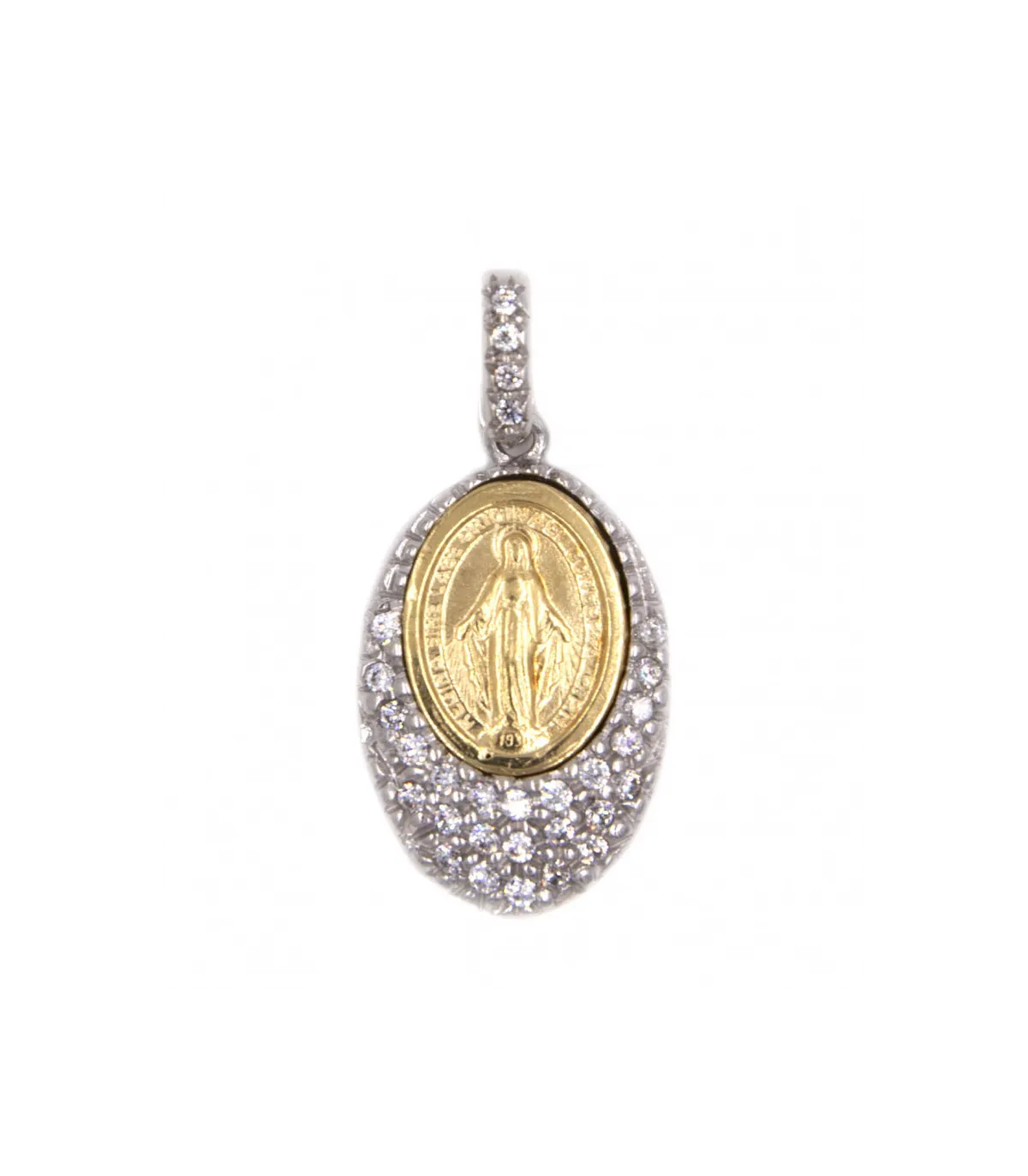 Ciondolo Madonnina in oro bianco e oro giallo con zirconi