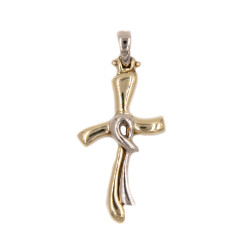 Ciondolo croce in oro giallo e bianco