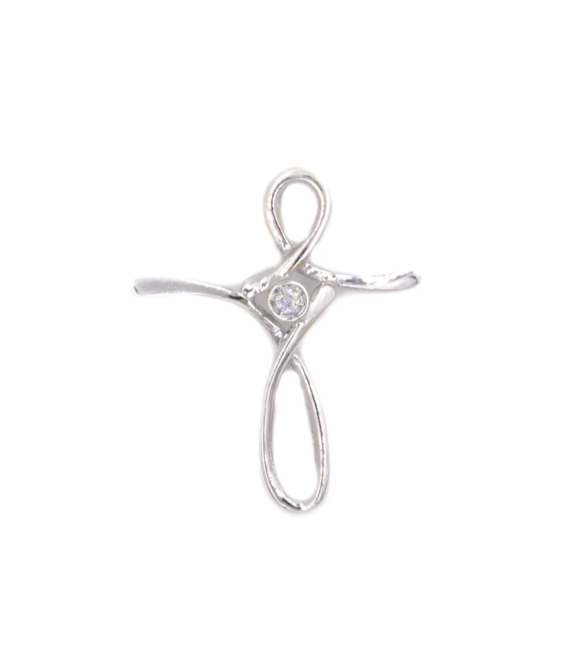 Ciondolo croce in oro bianco con brillante da 0,05 carati