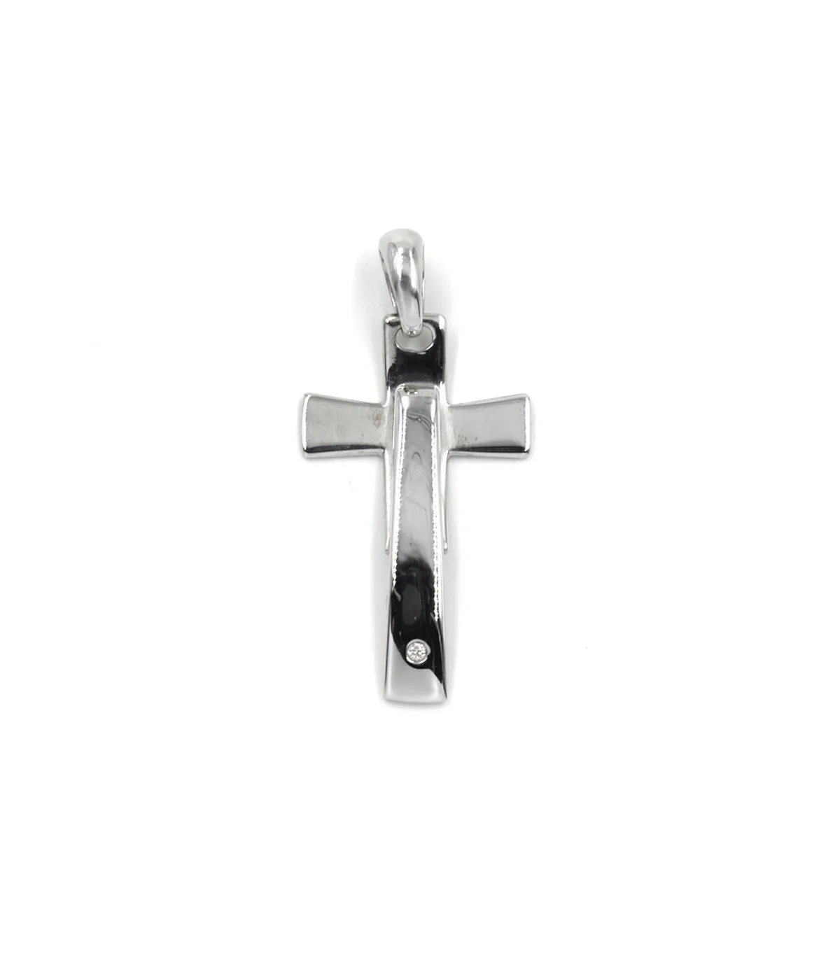 Ciondolo croce in oro bianco con brillante
