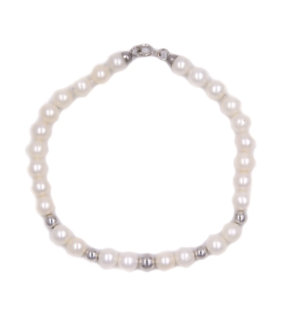 Bracciale con perle e sfere in oro bianco