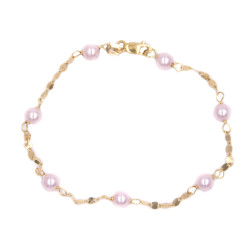 Bracciale da bimba in oro giallo con perline rosa