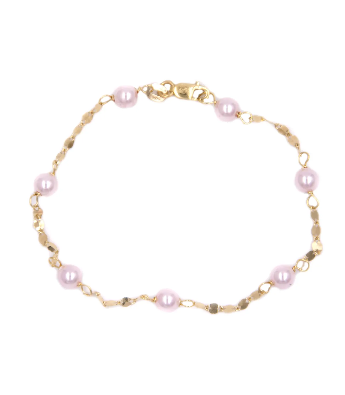 Bracciale da bimba in oro giallo con perline rosa