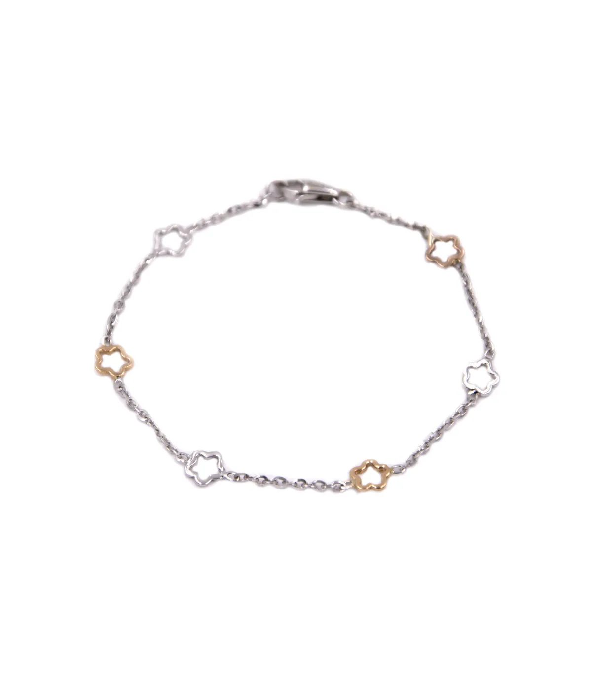 Bracciale in oro bianco con fiori oro rosa