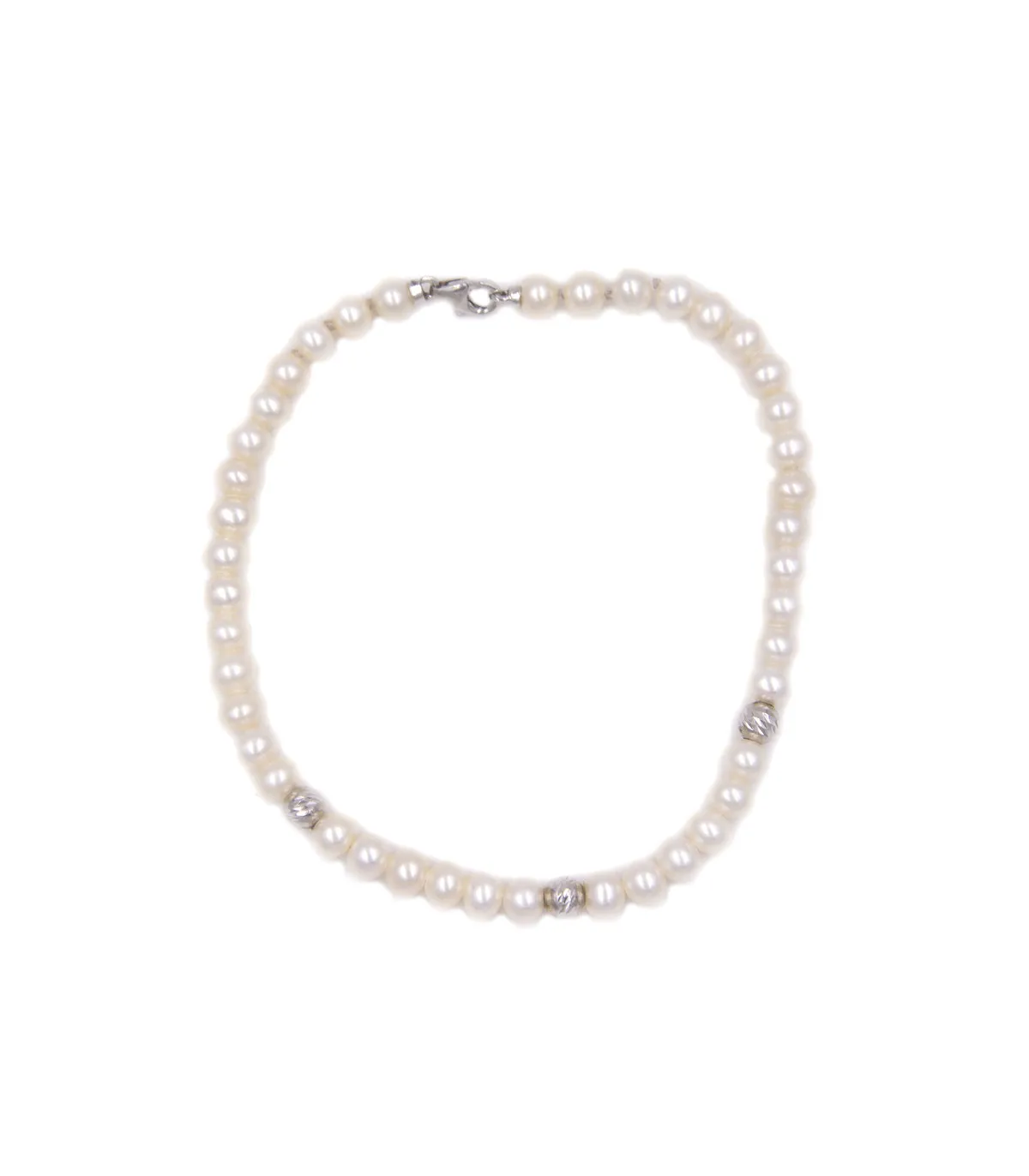 Bracciale di perle con sfere in oro bianco