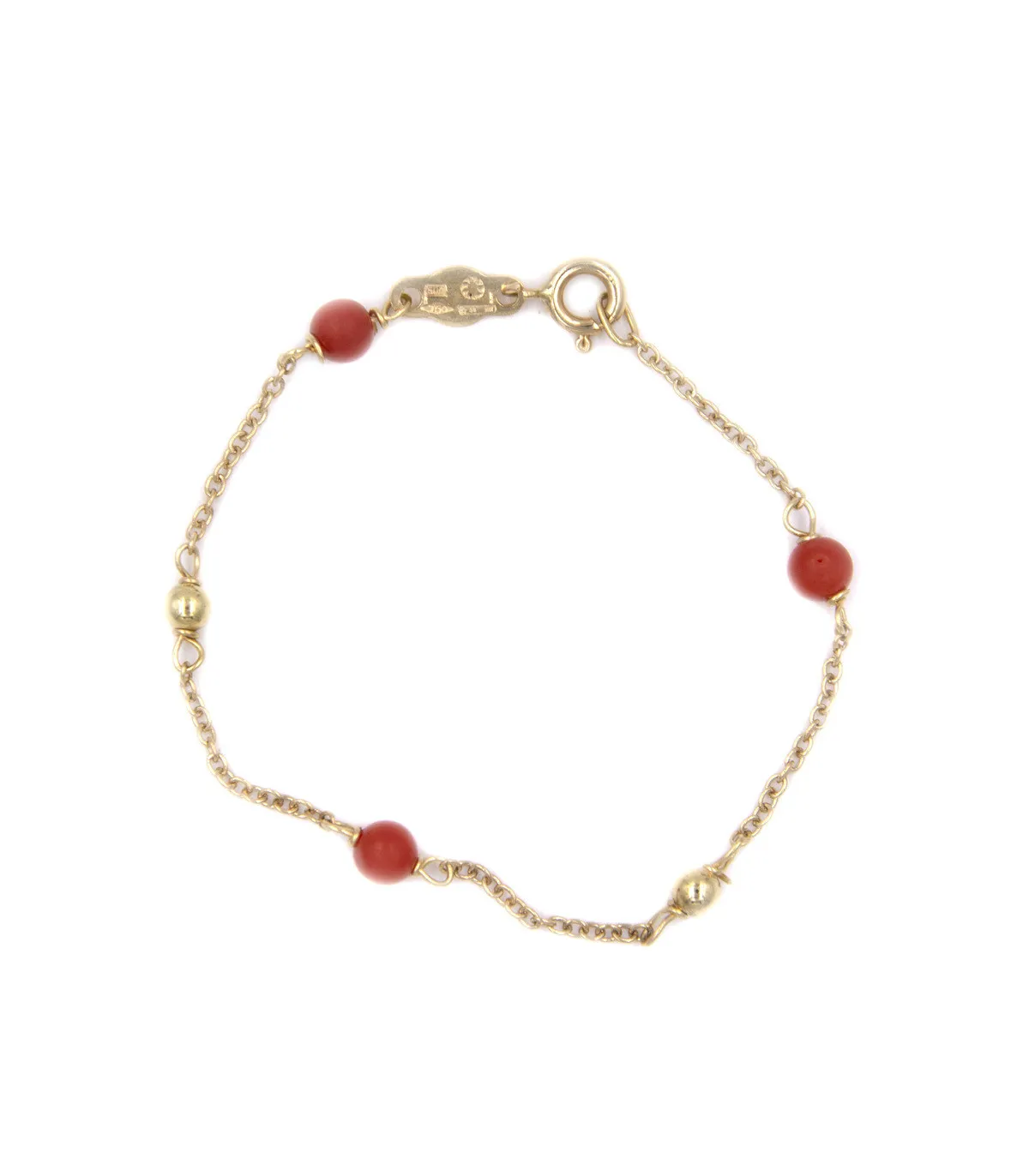 Bracciale da bimba in oro giallo con corallini rossi