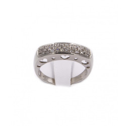 Anello a fascia in oro bianco con zirconi