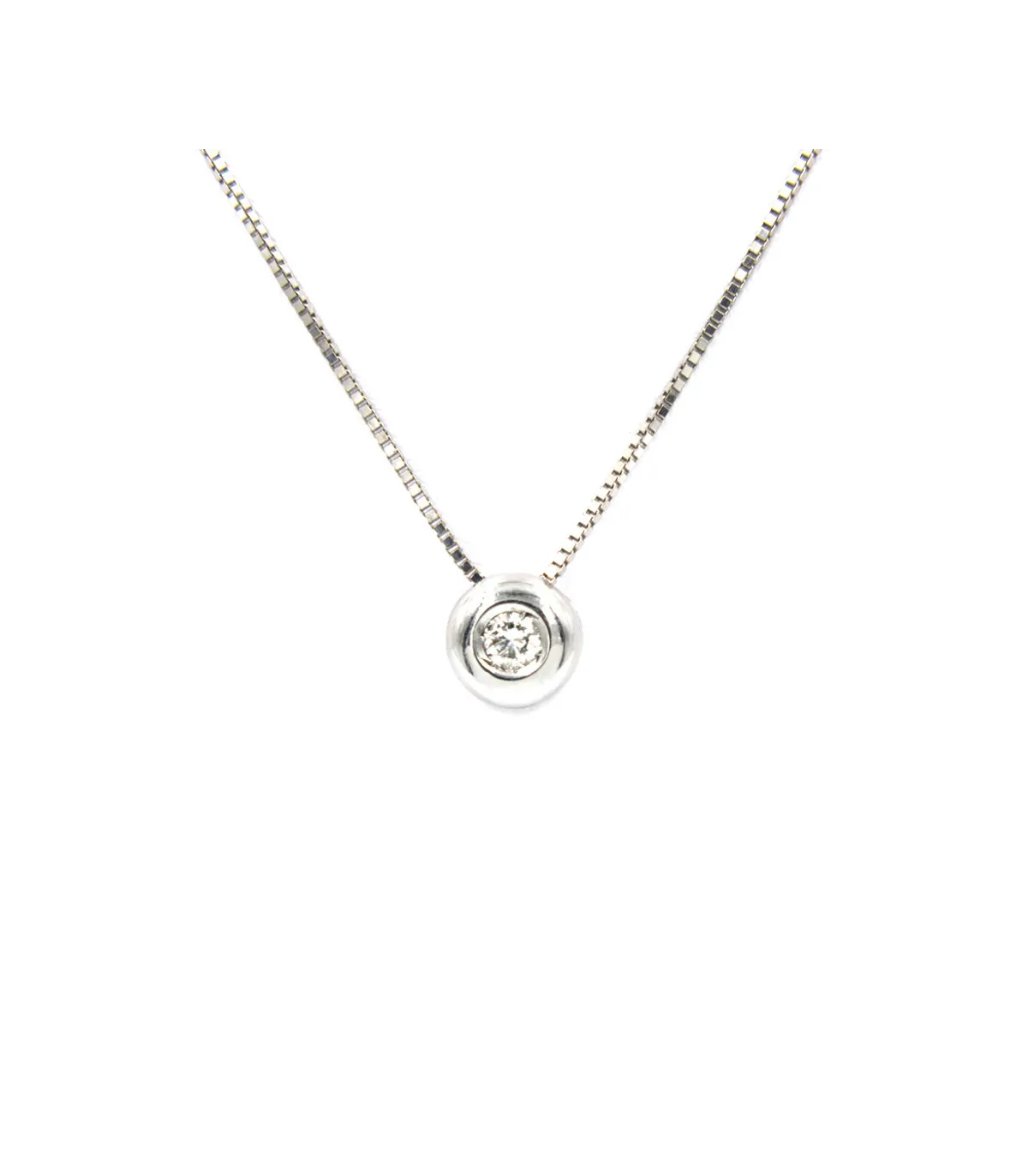 Collana punto luce a cipollina in oro bianco con brillante da 0,15 carati