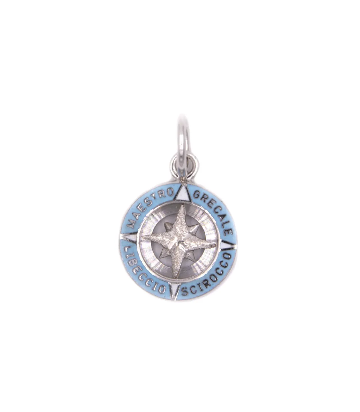 Ciondolo rosa dei venti in oro bianco satinato