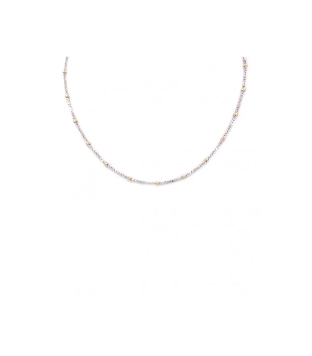 Collana in oro bianco con sfere in oro giallo