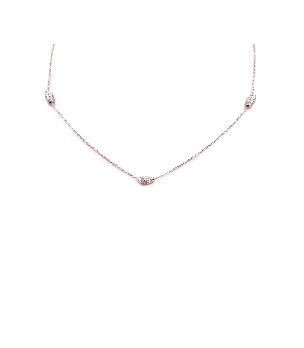 Collana in oro bianco con bussolotti zirconati