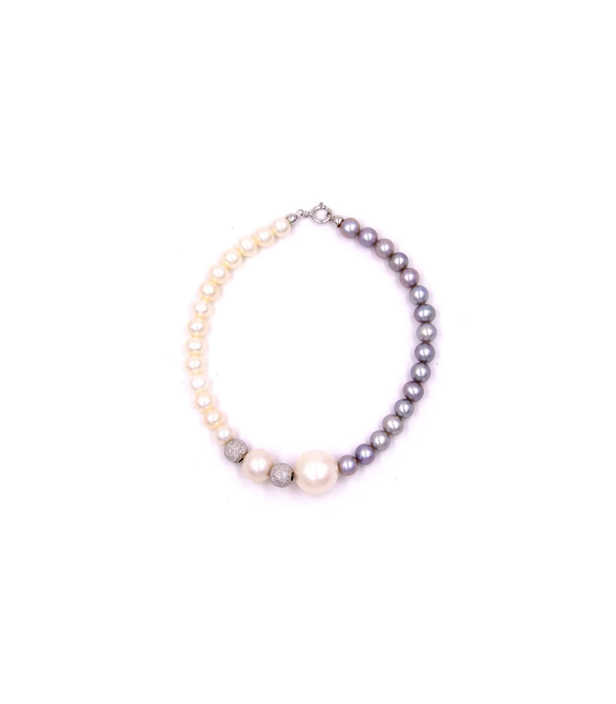 Bracciale in oro bianco con perle bianche e grigie